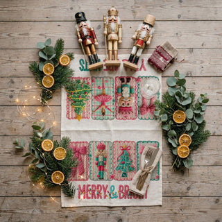 knit look merry christmas towel textured holiday lettering
crochet style christmas kitchen towel pink festive fabric design
embroidered look pink holiday dish towel cozy texture
textured knit christmas lettering kitchen towel pink
