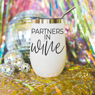 Mom humor partners wine tumbler
Unique design friendship accessories
Hand designed wine drinkware
Mom friend wine accessories in bulk