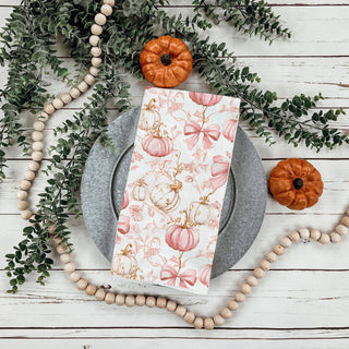 pastel pink pumpkin kitchen towel for thanksgiving cooking
pink pumpkins and florals towel for romantic autumn décor
pink pumpkin farmhouse towel 
rosy pumpkin print towel for chic fall décor
pink pumpkin accent towel for coffee nook décor