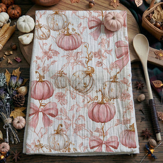 floral pink pumpkin towel for shabby chic fall décor
pink pumpkin home accessory for tiered tray styling
dusty rose pumpkin towel for feminine fall decorating
pink pumpkin and gold stem towel for luxe autumn décor
pink pumpkin design towel with delicate floral vines