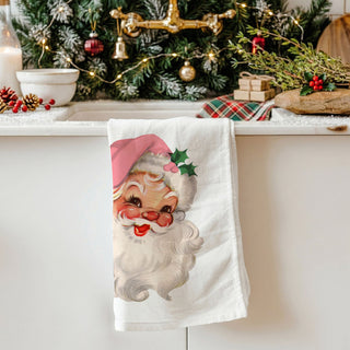 vintage santa claus christmas kitchen towel gift idea
retro pink santa holiday tea towel farmhouse decor
funny nostalgic santa kitchen towel for christmas decor
mrs claus vintage christmas dish towel unique gift
classic santa face flour sack towel holiday kitchen