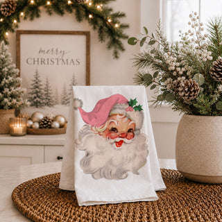 vintage charm (and attitude) to your kitchen with these retro Santa Christmas towels. Made from soft, absorbent flour sack cotton, they’re perfect for holiday baking, decorating, and gifting—with just the right touch of humor.
Best wholesale vintage Santa kitchen decor deals
Vintage Santa Christmas kitchen towel
Retro pink Santa kitchen towel
Classic pink Santa kitchen decor
Vintage Christmas kitchen towel design