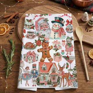 pink christmas table setting decor towel styling
pink holiday home decor kitchen towel rustic style
cozy pink christmas kitchen towel farmhouse aesthetic
pink vintage holiday towel for kitchen display
pink christmas decor ideas with vintage santa towel