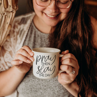 pray then slay the day mug
Christian pray then slay coffee mug
faith inspired 14oz ceramic coffee cup
motivational Christian mug for women
neutral speckled pray then slay ceramic mug
woman holding pray then slay the day mug
Bible study coffee mug with prayer quote
Christian girl boss coffee cup