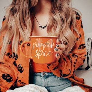 Wholesale pumpkin spice coffee mug in farmhouse kitchen
pumpkin spice mug with cinnamon sticks and coffee
pumpkin spice latte cup surrounded by fall leaves
pumpkin spice mug on marble countertop with candle in bulk