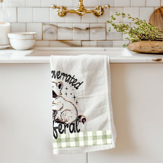 Bunnies overrated kitchen towel funny raccoon Easter
Stay feral raccoon towel Easter eggs humor farmhouse
Funny Easter dish towel raccoon basket gingham spring
Chaotic raccoon kitchen towel Easter humor eggs
