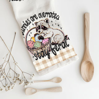 Raccoon humor kitchen towel bunnies overrated eggs
Chaotic Easter raccoon dish towel funny gingham
Funny Easter humor kitchen towel raccoon stay feral
Sarcastic Easter dish towel raccoon bunnies overrated