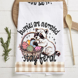 bunnies are overrated stay feral towel
funny easter raccoon kitchen towel
stay feral easter towel farmhouse style
easter humor kitchen towel with raccoon
sarcastic easter kitchen towel funny quote