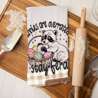 Wholesalers Humorous raccoon towel Easter basket stay feral farmhouse
Funny saying Easter dish towel raccoon humor gingham
Sarcastic raccoon kitchen towel bunnies overrated Easter
Witty Easter towel funny raccoon eggs farmhouse spring