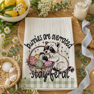 Funny Easter raccoon dish towel stay feral gingham
Raccoon Easter basket towel bunnies overrated humor
Stay feral kitchen towel funny raccoon Easter eggs
Chaotic Easter raccoon dish towel funny farmhouse spring