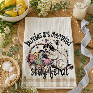 farmhouse easter towel funny rustic decor
gingham trim kitchen towel pastel easter design
modern farmhouse towel stay feral easter gift
boho easter kitchen towel with raccoon print
spring decor funny towel rustic kitchen
unique easter towel for farmhouse display