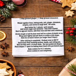 Gingerbread Cookie Recipes on a Kitchen Towel. 
Holiday Baker Gift Sets Unique
Holding Baking Gift ideas for mom or friends
Unique Holiday Baking Lover gift ideas
Baking Kitchen Towel Gifts and Decor
Christmas Farmhouse Kitchen