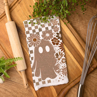 retro skull kitchen linen for halloween hostess gift
skull and flower flour sack towel for fall bread basket
earth tone halloween skull towel for cozy cottage décor