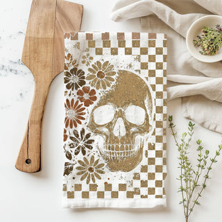 spooky checkerboard towel for halloween coffee station
skull and ghost decorative towel for autumn bar cart
retro skull design towel for fall housewarming gift