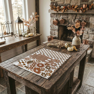 checkered brown halloween towel for rustic kitchen décor
vintage skull and ghost cotton towel for fall gifting
retro fall kitchen towel with skeleton and floral pattern