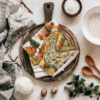 autumn countryside kitchen towel for rustic home décor
cozy fall path flour sack towel for thanksgiving cooking
fall trail through woods towel for cottage style kitchen
autumn quilted hillside towel for country farmhouse décor