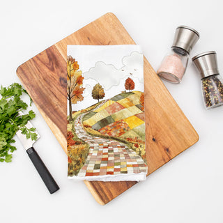 unique rustic fall towel for cabin or lake house décor
vintage inspired autumn dish towel for nostalgic fall lovers