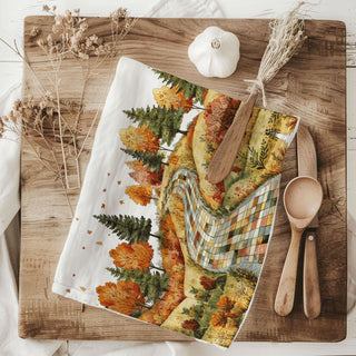 autumn kitchen hand towel with scenic countryside illustration
fall road landscape towel styled with rosemary and spoon
cozy autumn trail dish towel for pumpkin spice lovers
whimsical fall path kitchen towel for storybook décor