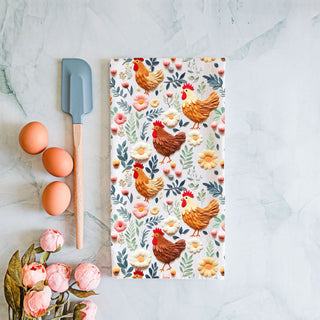 boho farmhouse kitchen towel floral pattern
farmhouse spring decor chicken and flower towel
shabby chic chicken towel for rustic kitchen
bright country towel with floral chickens
whimsical farmhouse towel spring kitchen accent