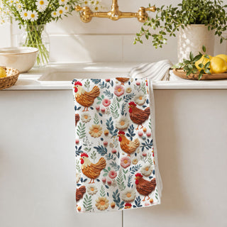 boho farmhouse kitchen towel floral pattern
farmhouse spring decor chicken and flower towel
shabby chic chicken towel for rustic kitchen
bright country towel with floral chickens
whimsical farmhouse towel spring kitchen accent
farmhouse today chicken towels
country rooster kitchen