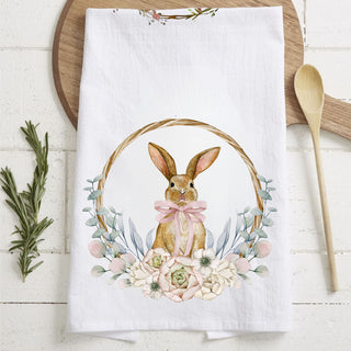 farmhouse floral bunny kitchen towel
vintage easter bunny towel double sided
spring bunny towel with floral wreath design
rustic farmhouse bunny tea towel
cottagecore easter towel neutral colors
watercolor bunny towel farmhouse decor