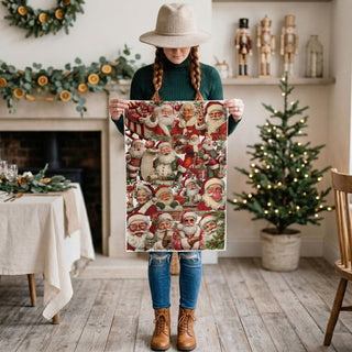 festive illustration kitchen towel Santa design
artistic Christmas Santa kitchen linen
holiday artwork towel Santa theme
graphic Santa Christmas kitchen decor towel
illustrated Santa collage dish towel