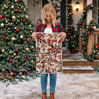 Wholesale woman holding funny Santa Christmas kitchen towel
holiday kitchen towel displayed Christmas home decor
festive Santa towel lifestyle Christmas setting
Christmas towel styled in cozy holiday home