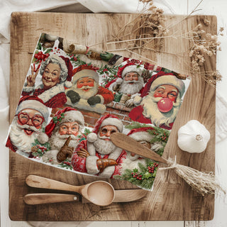 Christmas towel flat lay wooden kitchen board Santa
holiday dish towel styled with wooden utensils
festive kitchen towel rustic farmhouse styling
Christmas kitchen towel with spoon and cutting board
Santa towel styled holiday kitchen decor