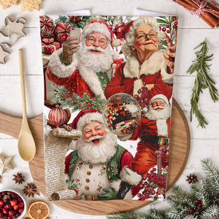 hand illustrated Santa Christmas kitchen towel
painterly Santa Claus holiday dish towel
vintage inspired Santa artwork kitchen towel
modern Santa illustration Christmas towel
detailed holiday Santa art dish towel