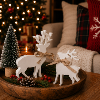 Rustic farmhouse white reindeer Christmas decorations
Modern farmhouse wooden reindeer décor
Neutral Christmas decorations with white deer figurines
Scandinavian-style white wooden reindeer
Cottage Christmas décor with rustic reindeer
Minimalist white Christmas reindeer decorations
Woodland Christmas décor with wooden deer
Country Christmas decorations with burlap bow reindeer
Cozy cabin Christmas décor with white deer figurines
Traditional Christmas décor with decorative reindeer