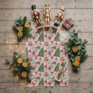 everyday use holiday kitchen towel santa design
pink vintage santa christmas kitchen towel for farmhouse decor
cute pink christmas tea towel with santa trees and candy canes
retro pink santa dish towel perfect holiday gift idea
cozy cottagecore christmas kitchen towel pink santa design