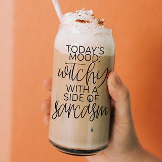 Wholesale Witchy mood glass tumbler with sarcastic quote and bamboo lid
Bulk Halloween themed glass drinking tumbler set