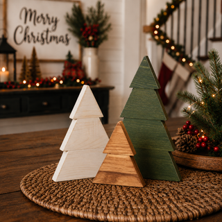 Three graduated-size wooden Christmas trees
Large medium and small wooden holiday tree figurines
Boxwood tree decoration measurements shown in inches
Freestanding wooden trees sized for shelves and tabletops
Compact wooden Christmas trees for small holiday displays
Wooden tree trio with large green medium white and small brown trees
Boxwood Christmas trees in three coordinating heights
Small-space Christmas decorations made from boxwood
Wooden tabletop Christmas trees with sturdy freestanding bases
