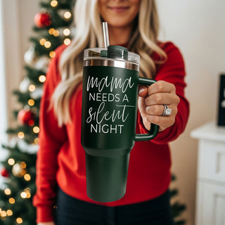 Large 40oz Christmas tumbler for tired moms
Christmas holiday drinkware for exhausted moms 40oz
Stainless steel Christmas mom tumbler 40oz mama needs a silent night saying
Holiday gift tumbler for overwhelmed moms