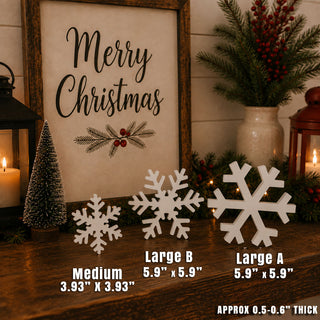 Unique Christmas decoration gift for someone who has everything
Assorted white wooden snowflakes in three designs
Decorative MDF snowflakes for winter home decorating
White freestanding snowflakes for shelves and mantels
Wooden Christmas snowflake decoration set
Large medium and small white snowflake figurines
White holiday snowflake decorations made from MDF
Indoor wooden snowflakes for Christmas decorating
White snowflake tabletop decorations with dimensional design