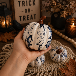 clean girl aesthetic fall decor blue white pumpkins
coastal grandmother fall decor pumpkins blue white
modern traditional fall decor blue and white pumpkins
elevated fall decor aesthetic blue white pumpkin styling