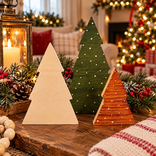 Wholesale Wooden Christmas Tree Decor Set, Rustic Farmhouse Holiday Decorations, Christmas Tabletop Trees, Neutral Winter Decor