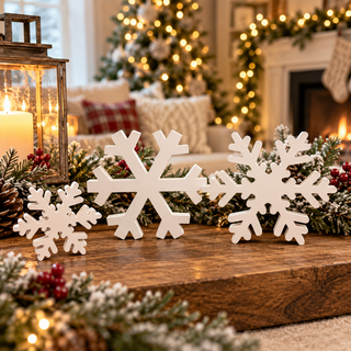 snowflake decorations for Christmas shelf
Christmas snowflake decorations for mantel
wooden snowflake decorations for holiday table
white Christmas snowflake shelf decorations