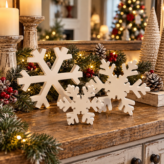 white Christmas snowflake shelf decor
farmhouse snowflake holiday decorations
rustic farmhouse Christmas snowflake decor
Christmas snowflake home accent decor