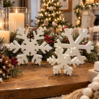 decorative wooden snowflakes for Christmas
white wooden Christmas snowflake set
Christmas snowflake tabletop decoration set
rustic wooden Christmas snowflake set