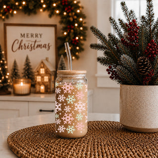 Festive drinkware gift – holiday glass cup with pastel snowflake accents
Aesthetic Christmas drinkware pastel snowflake glass tumbler 17oz - Holiday pink mint coffee cup bamboo lid
Instagram worthy Christmas glass cup 17oz - Pastel pink mint snowflake holiday tumbler bamboo lid glass straw