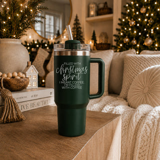 Holiday drinkware gift - filled with Christmas spirit I meant coffee Im filled with coffee Christmas
Christmas season tumbler 40oz
Christmas coffee lover tumbler 40oz
Holiday coffee addict tumbler red green
Christmas caffeine tumbler 40oz 
Coffee themed Christmas tumbler 40oz