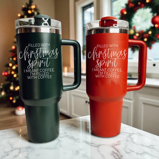Wholesale Large 40oz Christmas tumbler with handle red green funny
Christmas holiday drinkware 40oz with lid straw 
Red and green stainless steel Christmas tumbler 40oz 
Holiday gift tumbler with handle 
Christmas tumbler with funny coffee quote 