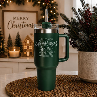 Green tumbler cup
Christmas shopping tumbler 40oz 
Holiday season drinkware - filled with Christmas spirit I meant coffee Im filled with coffee tumbler
Christmas tumbler collection - filled with Christmas spirit I meant coffee Im filled with coffee 40oz