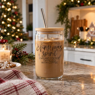 Christmas Glass Tumbler, Christmas Coffee Cup, Glass Can Cup, Iced Coffee Cup
