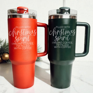 Christmas coffee tumbler 40oz red green - filled with Christmas spirit I meant coffee Im filled with coffee
40oz Christmas tumbler with handle 
Red green Christmas coffee tumbler 40oz
Christmas morning tumbler with lid straw
Holiday coffee tumbler 40oz handle