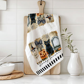 cute ghost and jack o lantern towel for stylish décor
fashionable halloween kitchen towel for influencer style photos
cute black cat halloween towel for modern farmhouse décor
sleek spooky season towel with clean black and white stripes