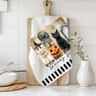 cute ghost and jack o lantern towel for stylish décor
fashionable halloween kitchen towel for influencer style photos
cute black cat halloween towel for modern farmhouse décor
sleek spooky season towel with clean black and white stripes
