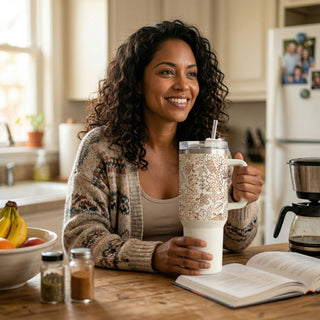 thanksgiving aesthetic tumbler
cute cream colored tumbler
fall morning coffee cup
stylish tumbler for autumn season
pumpkin spice drinkware aesthetic
neutral aesthetic handled cup
cute gift for pumpkin spice lover
autumn leaves cup with straw