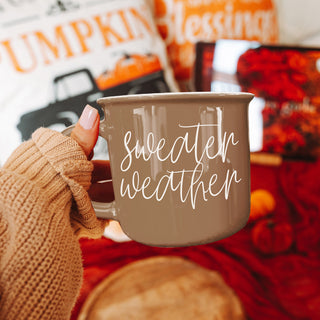 Wholesale Autumn Coffee Lover Mug Brown Ceramic Sweater Weather Design